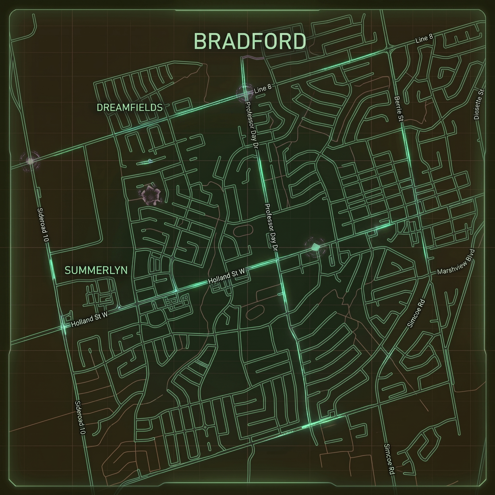 Bradford Street Blue Wireframe Map